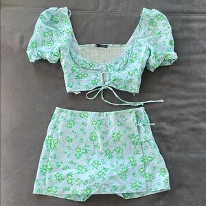 Zara Floral Crop Top and Skirt Set